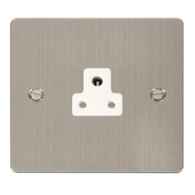 Flat Plate Stainless Steel 1 Gang 2A Round Pin Socket - White Trim - SE Home