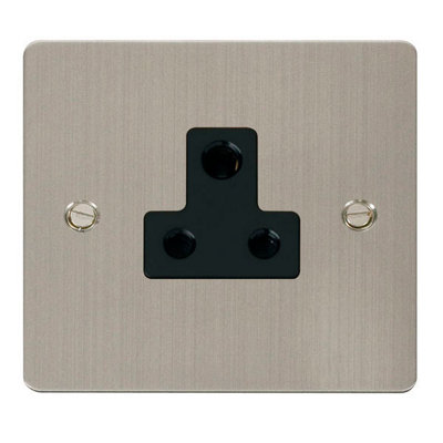 Flat Plate Stainless Steel 1 Gang 5A Round Pin Socket - Black Trim - SE Home