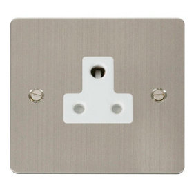 Flat Plate Stainless Steel 1 Gang 5A Round Pin Socket - White Trim - SE Home
