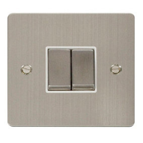 Flat Plate Stainless Steel 10A 2 Gang 2 Way Ingot Light Switch - White Trim - SE Home