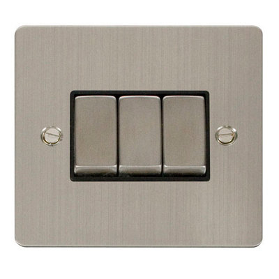 Flat Plate Stainless Steel 10A 3 Gang 2 Way Ingot Light Switch - Black Trim - SE Home