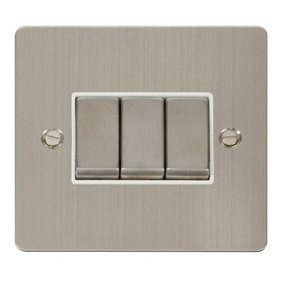 Flat Plate Stainless Steel 10A 3 Gang 2 Way Ingot Light Switch - White Trim - SE Home