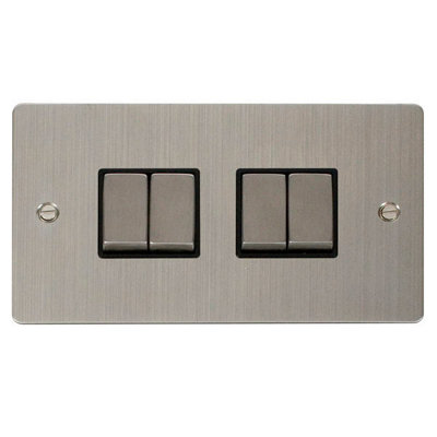 Flat Plate Stainless Steel 10A 4 Gang 2 Way Ingot Light Switch - Black Trim - SE Home