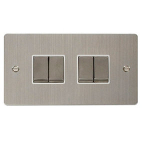 Flat Plate Stainless Steel 10A 4 Gang 2 Way Ingot Light Switch - White Trim - SE Home