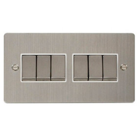 Flat Plate Stainless Steel 10A 6 Gang 2 Way Ingot Light Switch - White Trim - SE Home