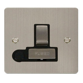 Flat Plate Stainless Steel 13A Fused Ingot Connection Unit Switched With Flex - Black Trim - SE Home