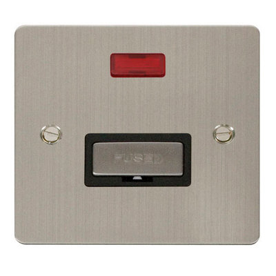 Flat Plate Stainless Steel 13A Fused Ingot Connection Unit With Neon - Black Trim - SE Home