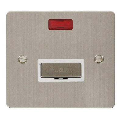 Flat Plate Stainless Steel 13A Fused Ingot Connection Unit With Neon - White Trim - SE Home