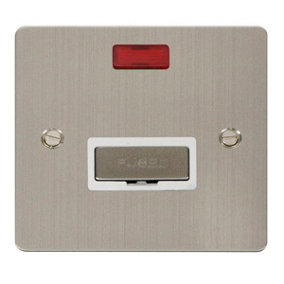 Flat Plate Stainless Steel 13A Fused Ingot Connection Unit With Neon - White Trim - SE Home