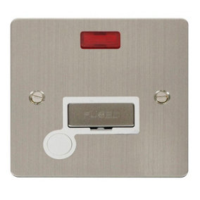 Flat Plate Stainless Steel 13A Fused Ingot Connection Unit With Neon With Flex - White Trim - SE Home