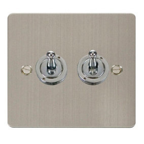 Flat Plate Stainless Steel 2 Gang 2 Way 10AX Toggle Light Switch - SE Home