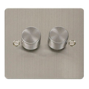 Flat Plate Stainless Steel 2 Gang 2 Way LED 100W Trailing Edge Dimmer Light Switch - SE Home