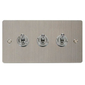 Flat Plate Stainless Steel 3 Gang 2 Way 10AX Toggle Light Switch - SE Home