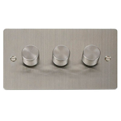 Flat Plate Stainless Steel 3 Gang 2 Way LED 100W Trailing Edge Dimmer Light Switch - SE Home
