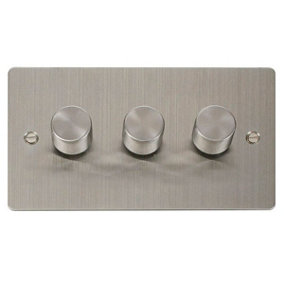 Flat Plate Stainless Steel 3 Gang 2 Way LED 100W Trailing Edge Dimmer Light Switch - SE Home