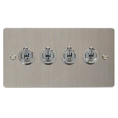 Flat Plate Stainless Steel 4 Gang 2 Way 10AX Toggle Light Switch - SE Home