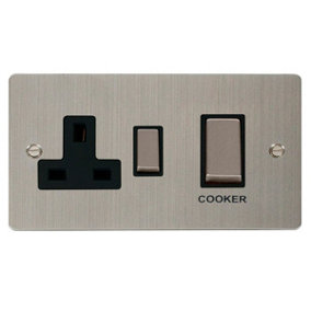 Flat Plate Stainless Steel Cooker Control Ingot 45A With 13A Switched Plug Socket - Black Trim - SE Home