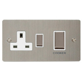 Flat Plate Stainless Steel Cooker Control Ingot 45A With 13A Switched Plug Socket - White Trim - SE Home