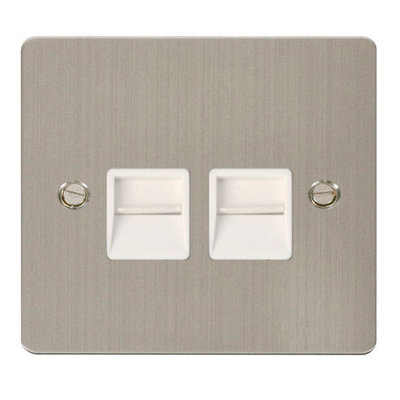 Flat Plate Stainless Steel Master Telephone Twin Socket - White Trim - SE Home