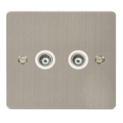 Flat Plate Stainless Steel Twin Isolated Coaxial Socket - White Trim ...
