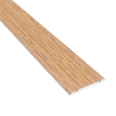 Flat self-adhesive wood effect aluminium door floor edging bar strip trim threshold	930 x 30mm a02 cognac oak Price Comparisons | Compare The Build