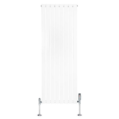 Flat Single Column Radiator 1600mm x 560mm & TRV Chrome Valves - White