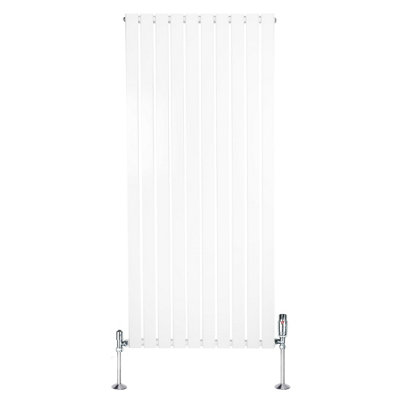 Flat Single Column Radiator 1600mm x 700mm & TRV Chrome Valves - White