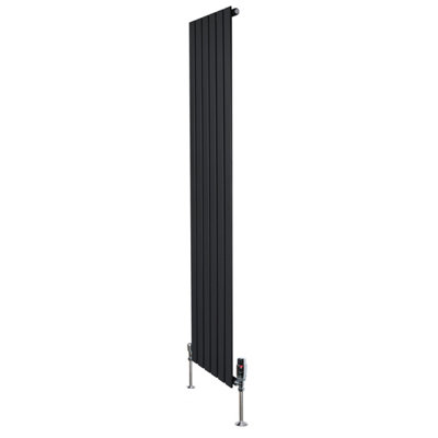 Flat Single Column Radiator 1800mm x 420mm & TRV Chrome Valves - Black