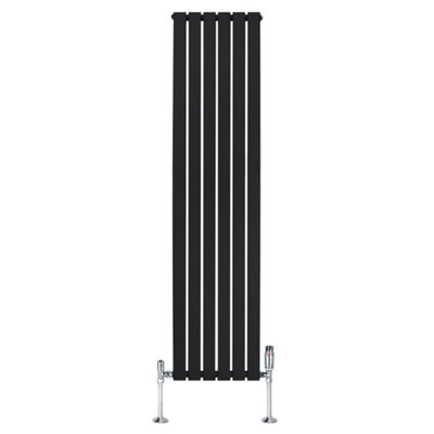 Flat Single Column Radiator 1800mm x 420mm & TRV Chrome Valves - Black