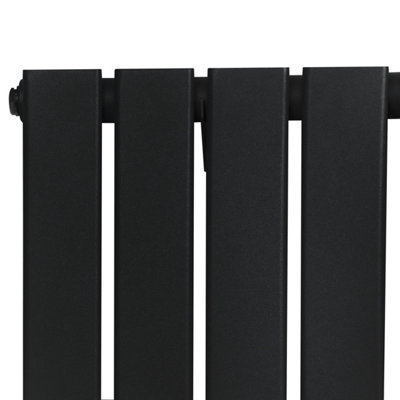 Flat Single Column Radiator 1800mm x 420mm & TRV Chrome Valves - Black