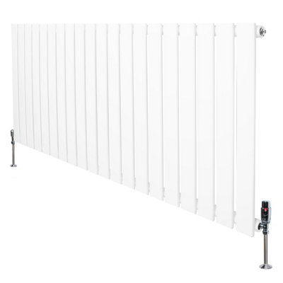 Flat Single Column Radiator 600mm x 1400mm & TRV Chrome Valves - White