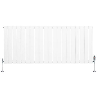 Flat Single Column Radiator 600mm x 1400mm & TRV Chrome Valves - White