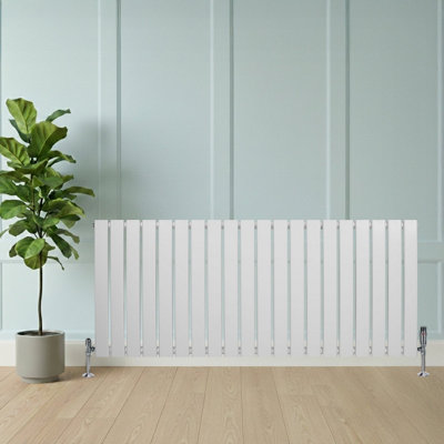 Flat Single Column Radiator 600mm x 1400mm & TRV Chrome Valves - White