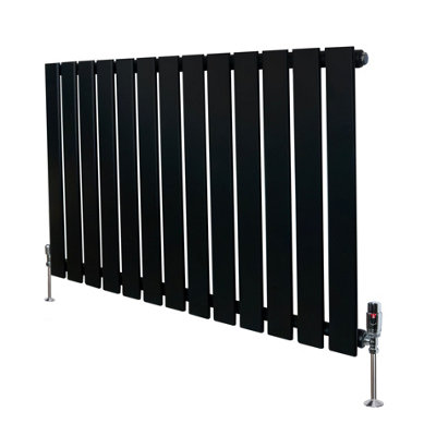 Flat Single Column Radiator 600mm x 910mm & TRV Chrome Valves - Black