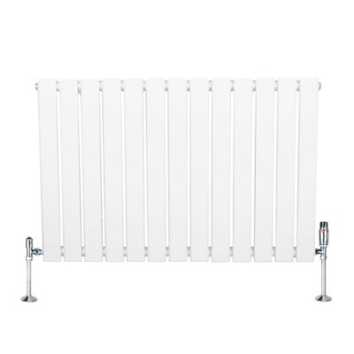 Flat Single Column Radiator 600mm x 910mm & TRV Chrome Valves - White