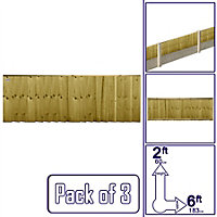 Flat Top Feather Edge Fence Panel (Pack of 3) Width: 6ft x Height: 2ft Vertical Closeboard Planks Fully Framed