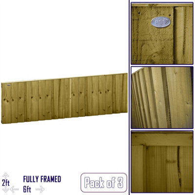 Flat Top Feather Edge Fence Panel (Pack of 3) Width: 6ft x Height: 2ft Vertical Closeboard Planks Fully Framed