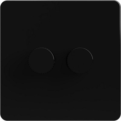 Flat Trailing Edge 2 Way  LED Dimmer Switch Rotary Push On/Off for Dimmable LED and Halogen Lights   - Black 2-Gang