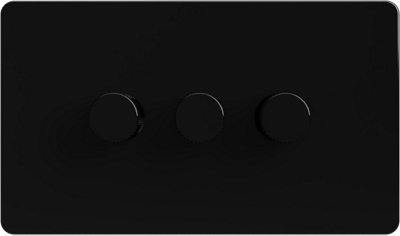 Flat Trailing Edge 2 Way  LED Dimmer Switch Rotary Push On/Off for Dimmable LED and Halogen Lights   - Black 3-Gang