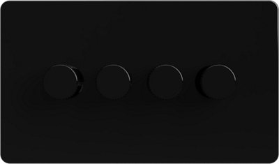 Flat Trailing Edge 2 Way  LED Dimmer Switch Rotary Push On/Off for Dimmable LED and Halogen Lights   - Black 4-Gang