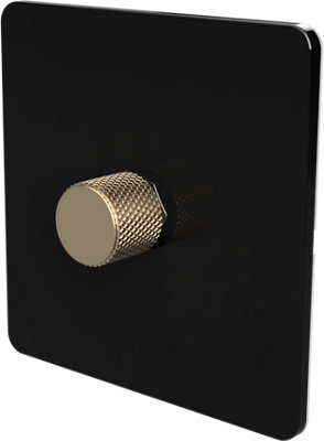 Flat Trailing Edge 2 Way  LED Dimmer Switch Rotary Push On/Off for Dimmable LED and Halogen Lights   - Black/Brass 1-Gang