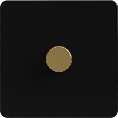 Flat Trailing Edge 2 Way  LED Dimmer Switch Rotary Push On/Off for Dimmable LED and Halogen Lights   - Black/Brass 1-Gang