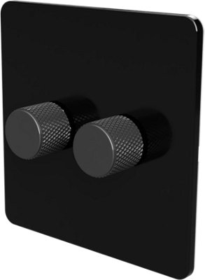 Flat Trailing Edge 2 Way  LED Dimmer Switch Rotary Push On/Off for Dimmable LED and Halogen Lights   - Black/Grey 2-Gang