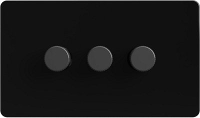 Flat Trailing Edge 2 Way  LED Dimmer Switch Rotary Push On/Off for Dimmable LED and Halogen Lights   - Black/Grey 3-Gang