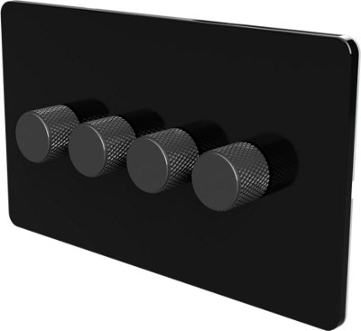Flat Trailing Edge 2 Way  LED Dimmer Switch Rotary Push On/Off for Dimmable LED and Halogen Lights   - Black/Grey 4-Gang
