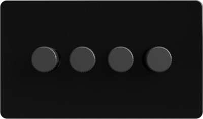 Flat Trailing Edge 2 Way  LED Dimmer Switch Rotary Push On/Off for Dimmable LED and Halogen Lights   - Black/Grey 4-Gang