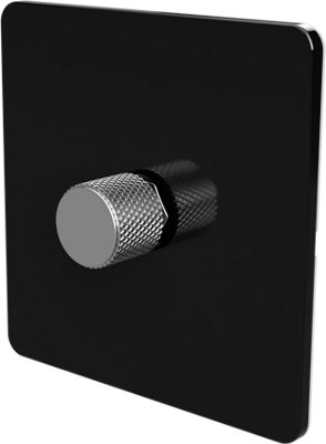 Flat Trailing Edge 2 Way  LED Dimmer Switch Rotary Push On/Off for Dimmable LED and Halogen Lights   - Black/Silver 1-Gang