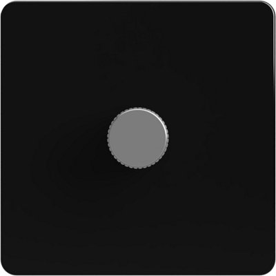 Flat Trailing Edge 2 Way  LED Dimmer Switch Rotary Push On/Off for Dimmable LED and Halogen Lights   - Black/Silver 1-Gang