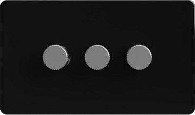 Flat Trailing Edge 2 Way  LED Dimmer Switch Rotary Push On/Off for Dimmable LED and Halogen Lights   - Black/Silver 3-Gang