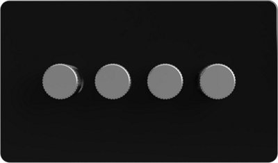 Flat Trailing Edge 2 Way  LED Dimmer Switch Rotary Push On/Off for Dimmable LED and Halogen Lights   - Black/Silver 4-Gang